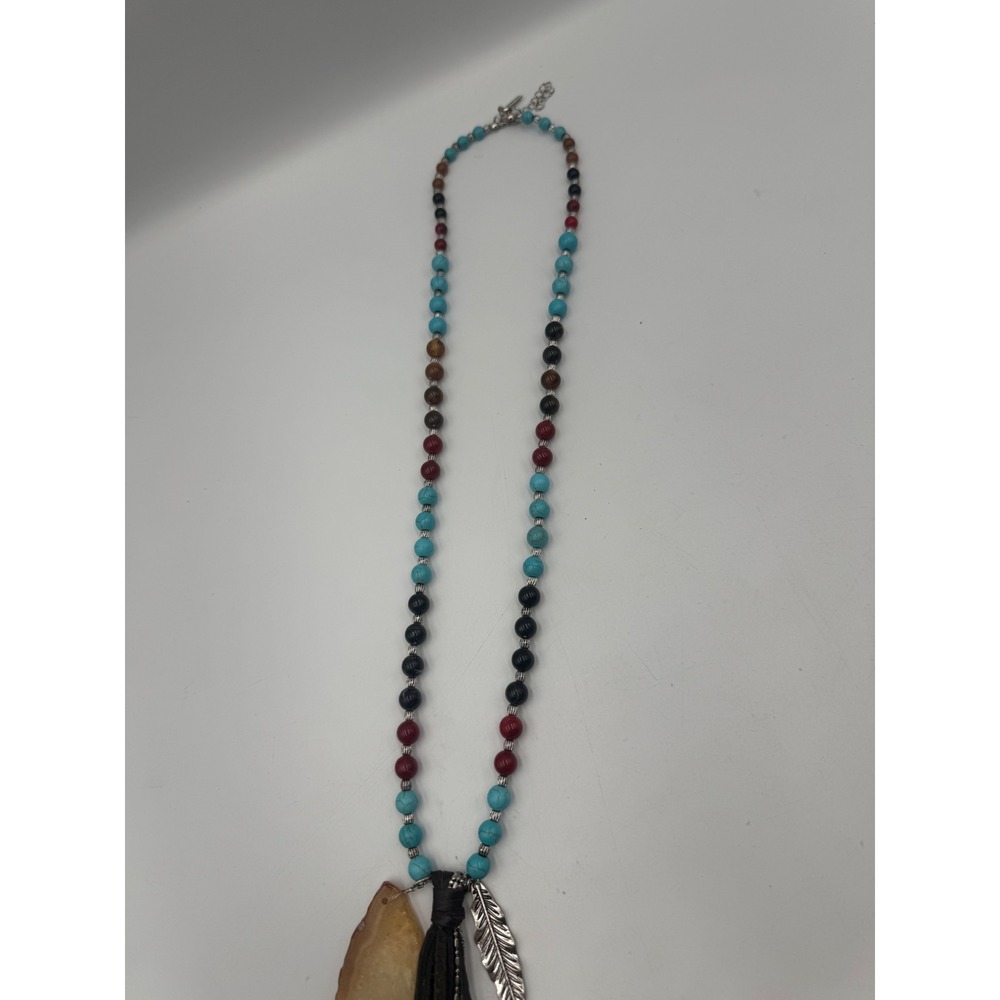 Shyanne Beaded Tassel Necklace Turquoise Red Black Geode Feather Western Boho